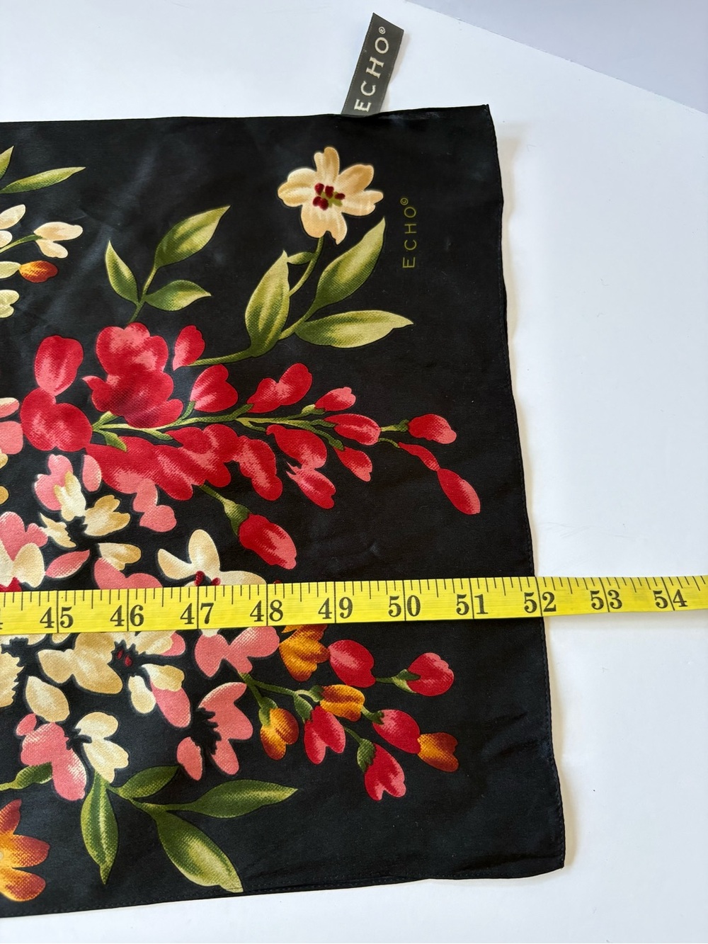 Echo Black Pink Vibrant Bold Floral Boho Garden Silk Scarf 12*52 Career Preppy - Picture 9 of 9